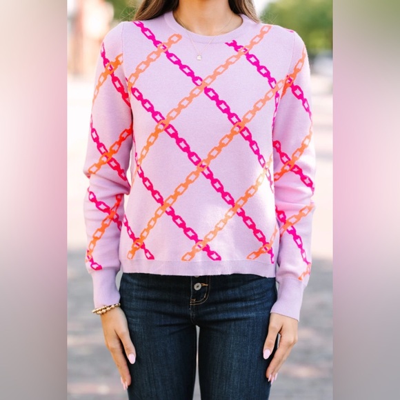 THML Lilac Chain Pattern Knit Sweater, Size Medium - Picture 3 of 9